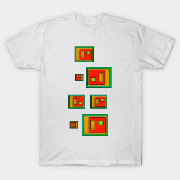 Green Orange And Gold Geometric Abstract T-Shirt by crunchysqueak